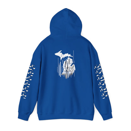 Detroit Skyline 313 w Mi. Art Hoodie Sweatshirt (White Print)