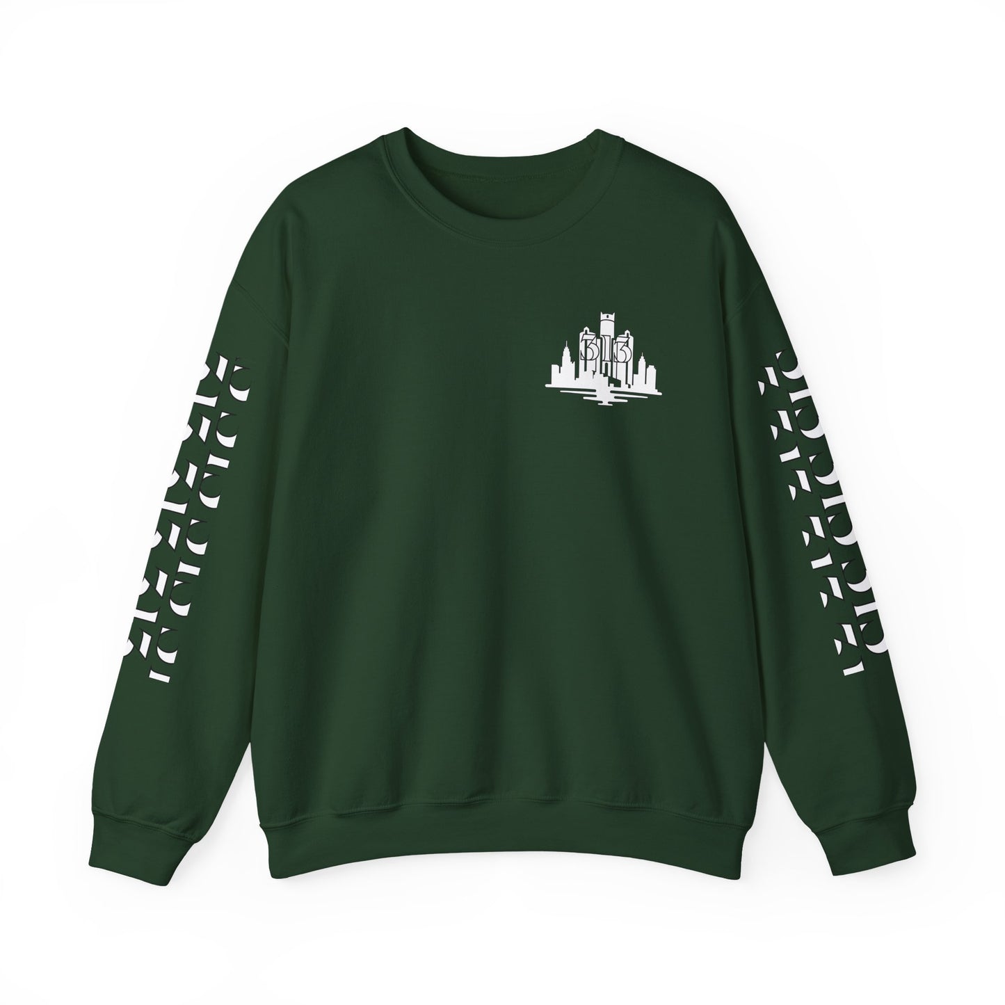Detroit Skyline  313  w Mi.Art White Logo  Sweatshirt - Unisex Crewneck