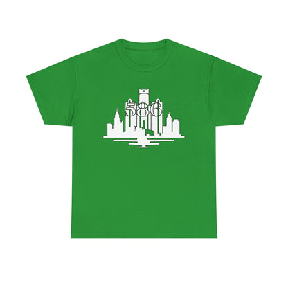 Detroit Skyline 586 (White Print)  Unisex Tee