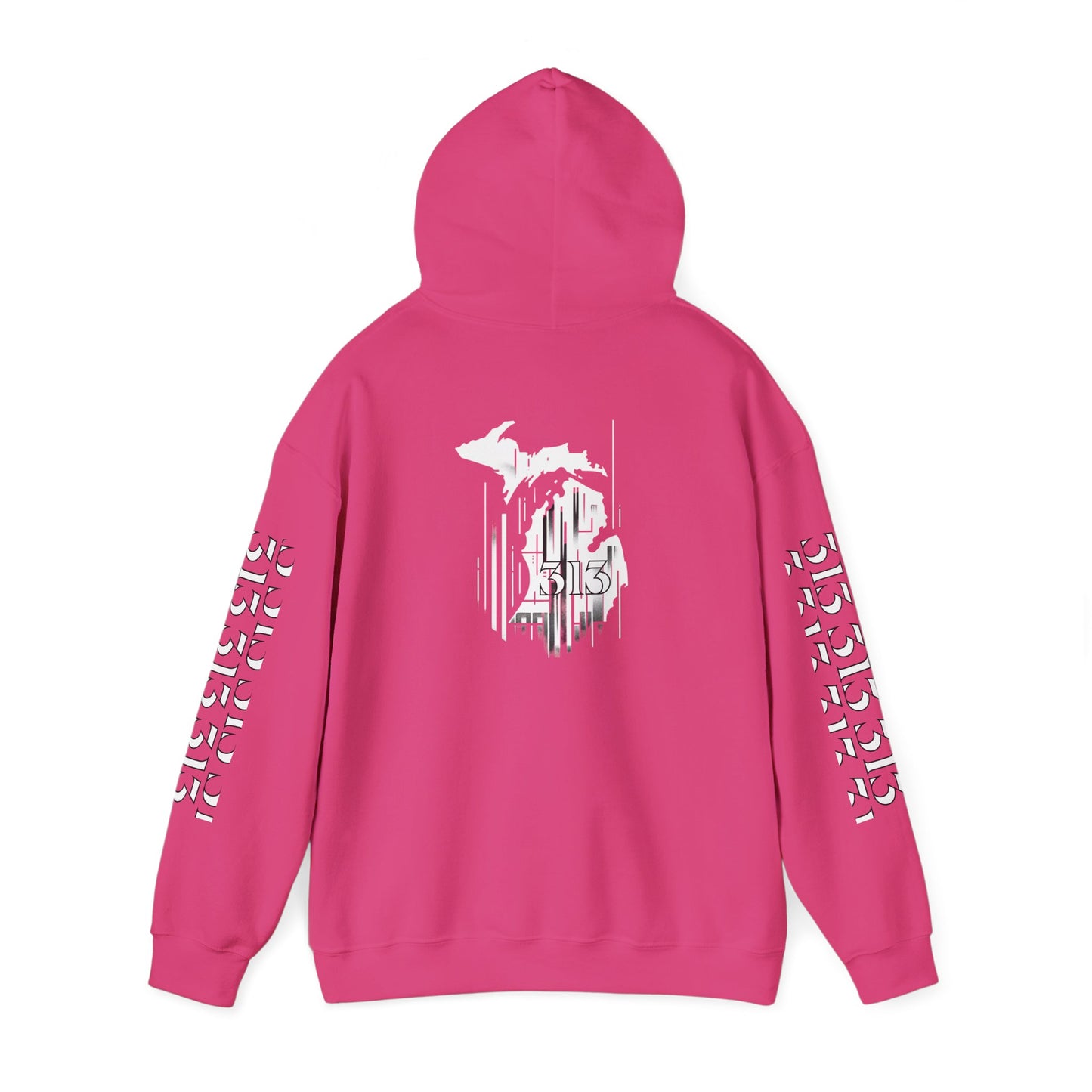 Detroit Skyline 313 w Mi. Art Hoodie Sweatshirt (White Print)