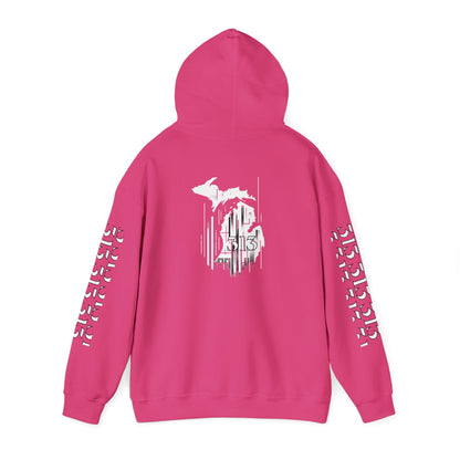 Detroit Skyline 313 w Mi. Art Hoodie Sweatshirt (White Print)