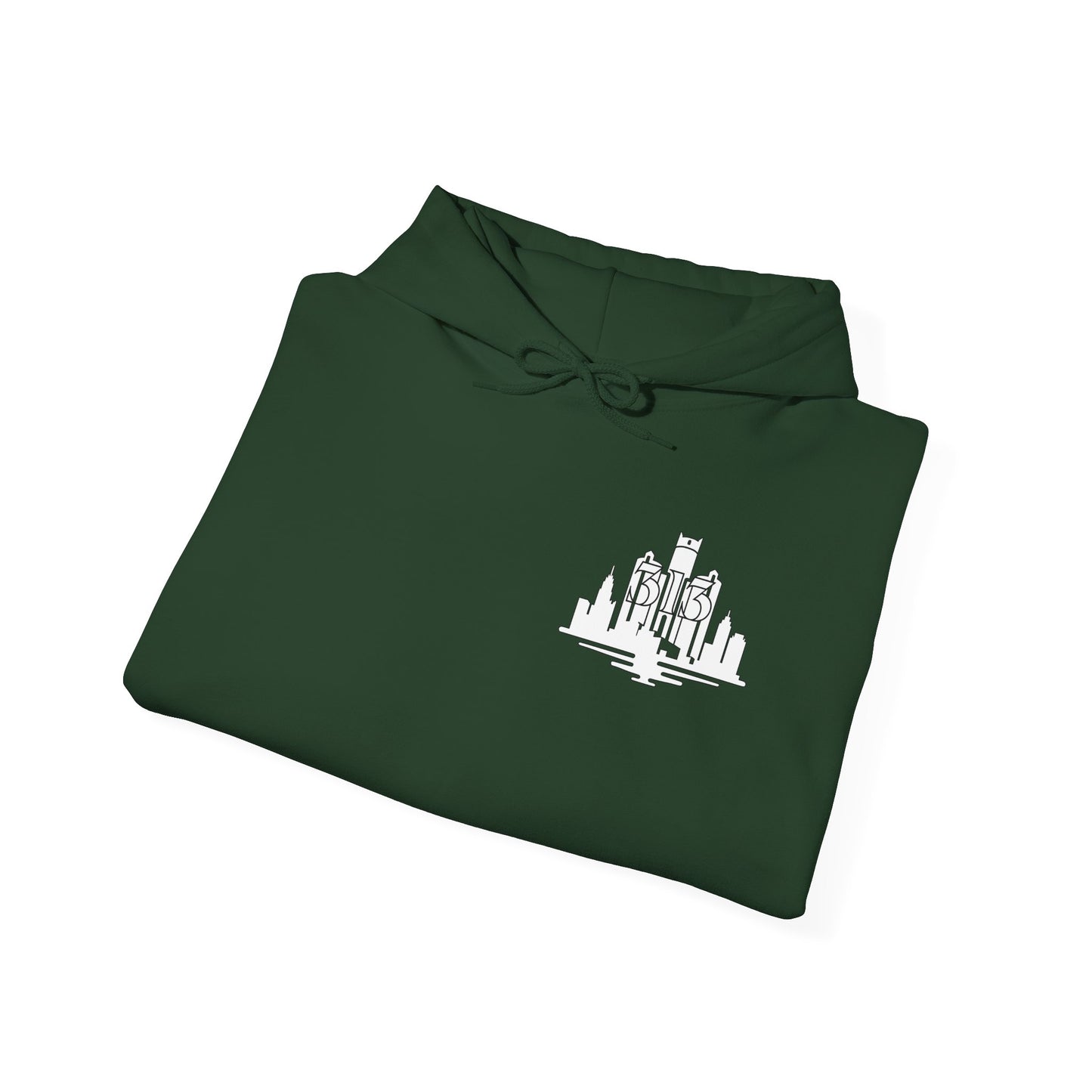 Detroit Skyline 313 w Mi. Art Hoodie Sweatshirt (White Print)