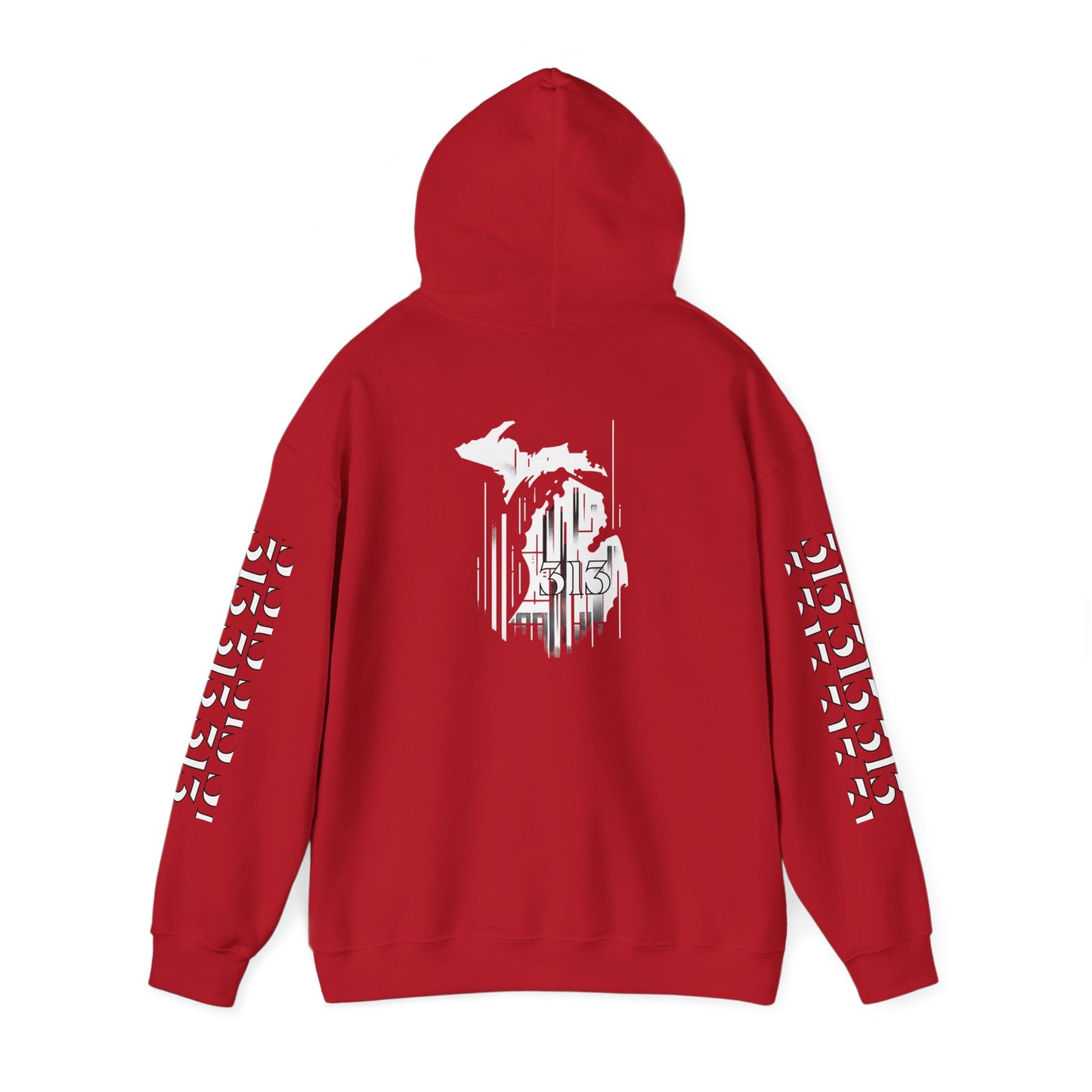 Detroit Skyline 313 w Mi. Art Hoodie Sweatshirt (White Print)