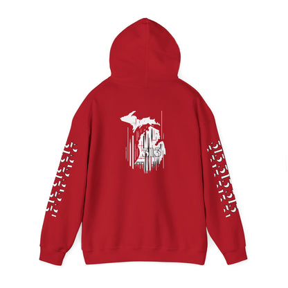 Detroit Skyline 313 w Mi. Art Hoodie Sweatshirt (White Print)