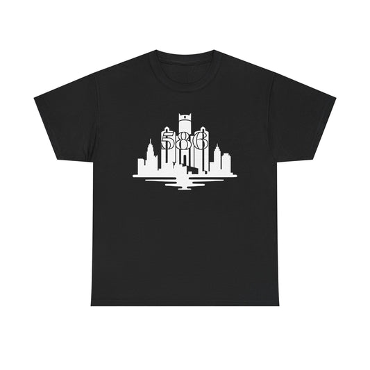 Detroit Skyline 586 (White Print)  Unisex Tee