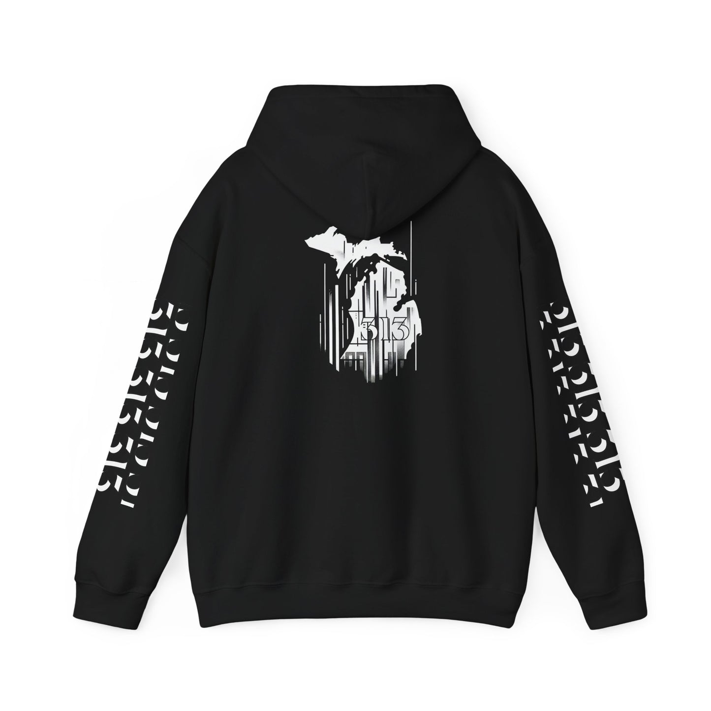 Detroit Skyline 313 w Mi. Art Hoodie Sweatshirt (White Print)